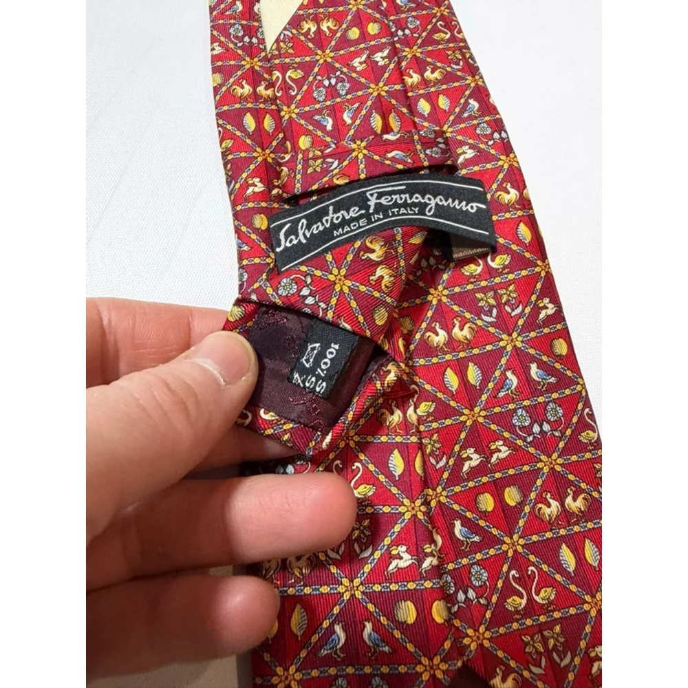 Salvatore Ferragamo Silk Tie Italy Red Animal Print Novelty Luxury Designer